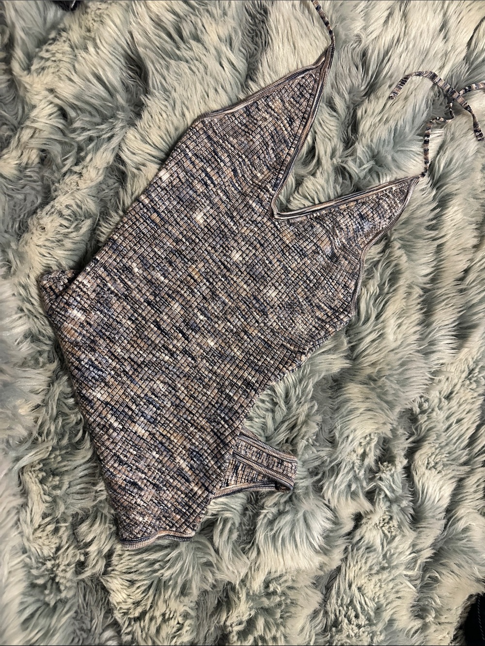 Abercrombie & Fitch Multicolor Tweed-Pattern Bodysuit (Blue, Brown, Cream)